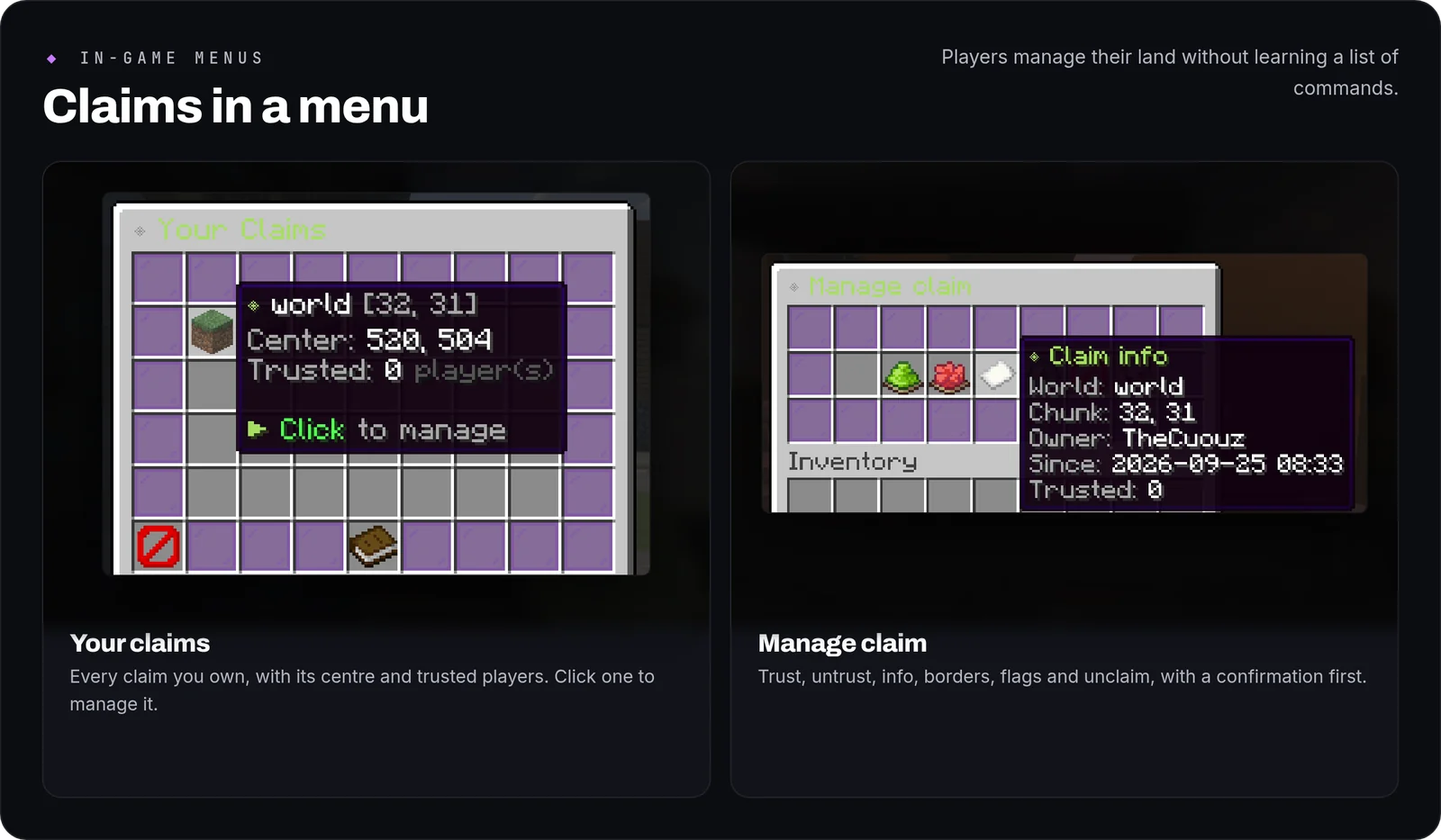 ClaimsForge: menus