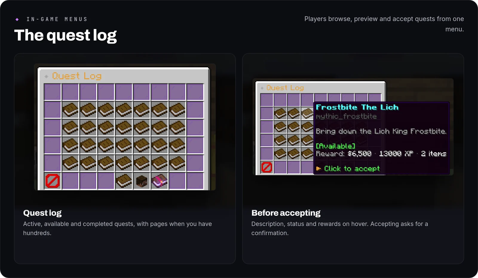 QuestForge: menus