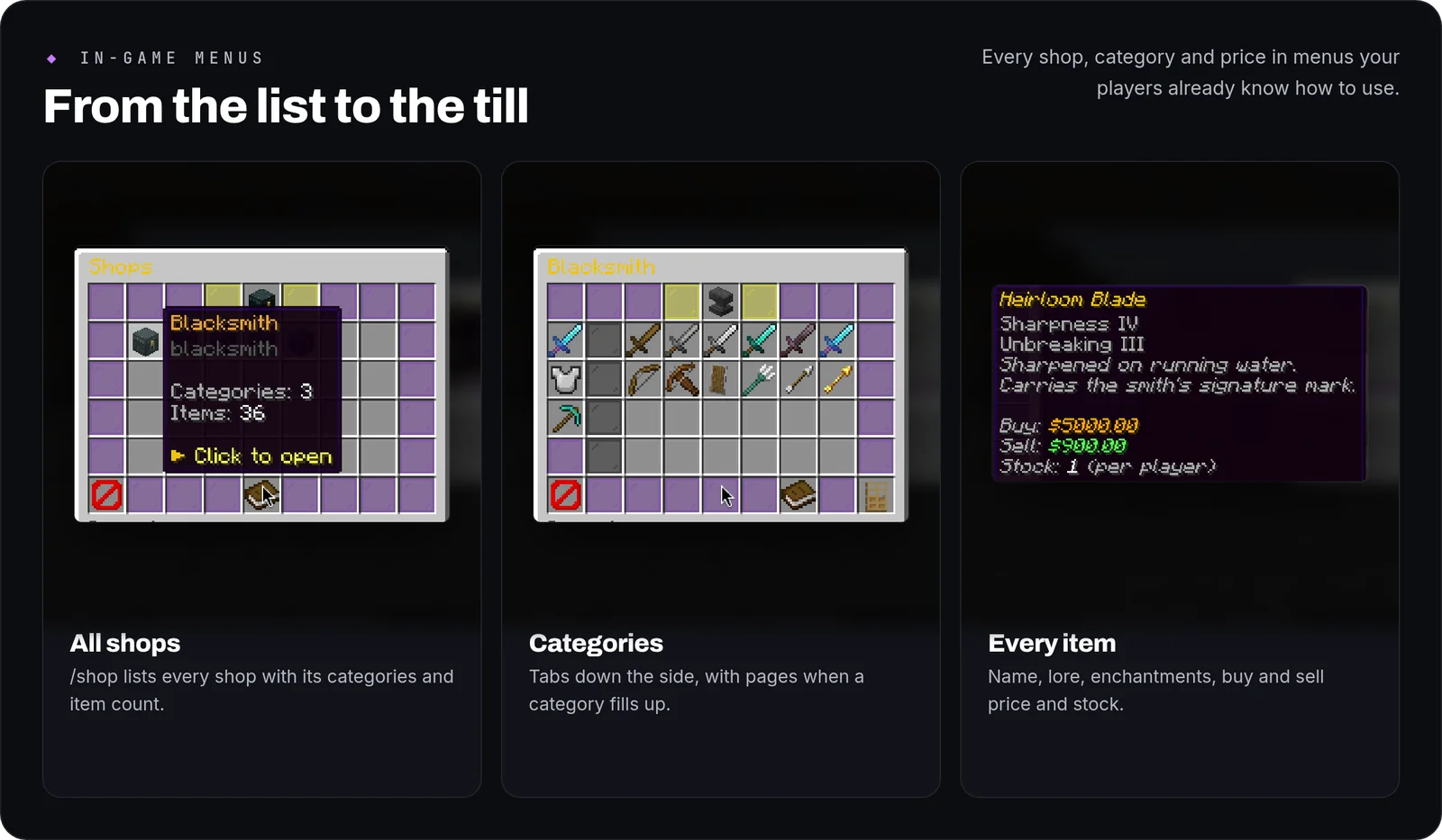 ShopForge: menus